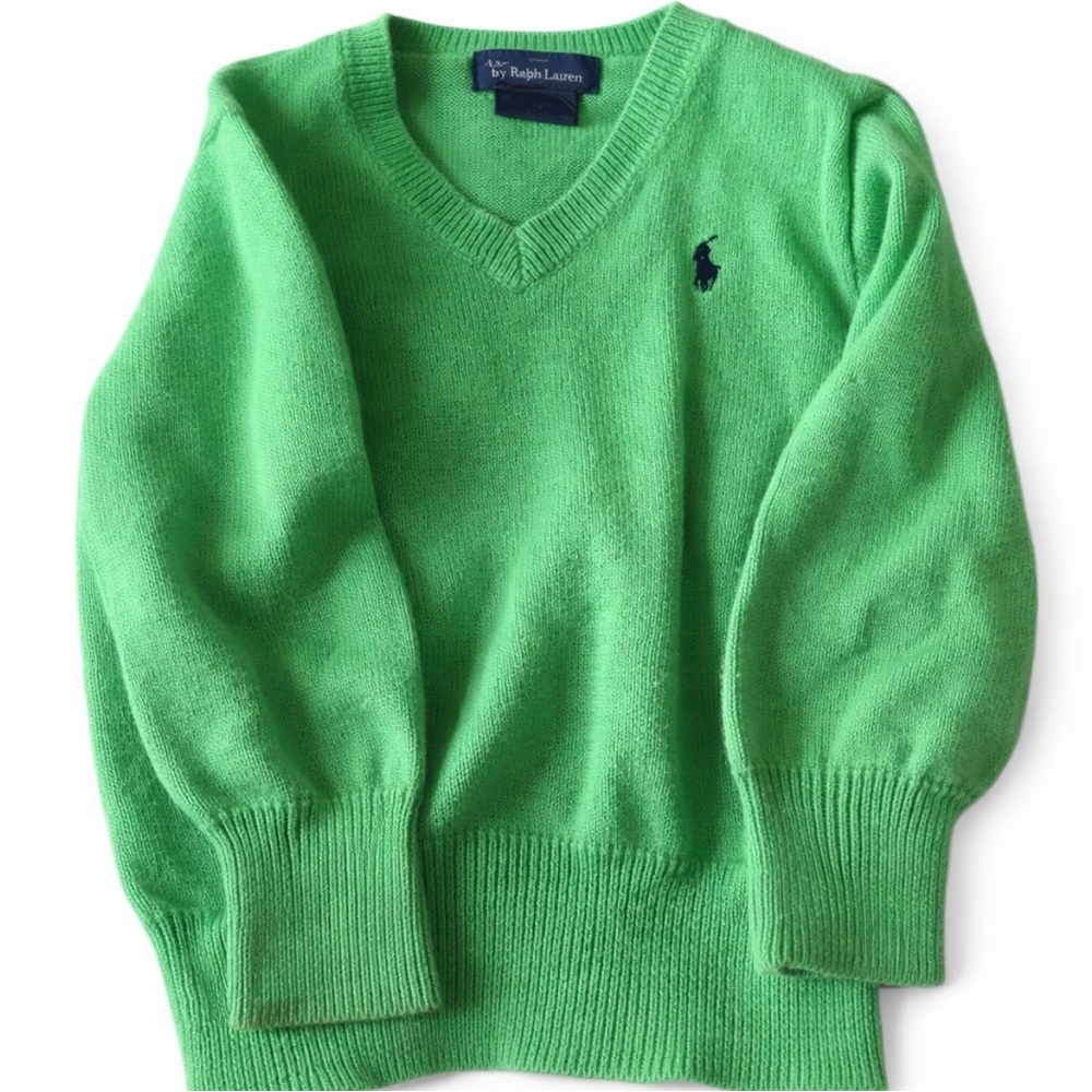 RARE Polo by Ralph Lauren V-Neck Sweater in Bright Green with Navy Pony